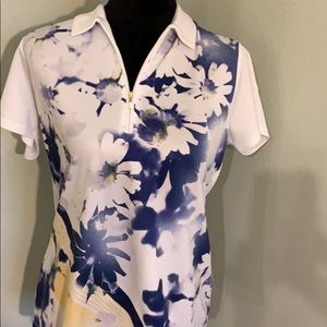 New golf shirt blue and white floral design